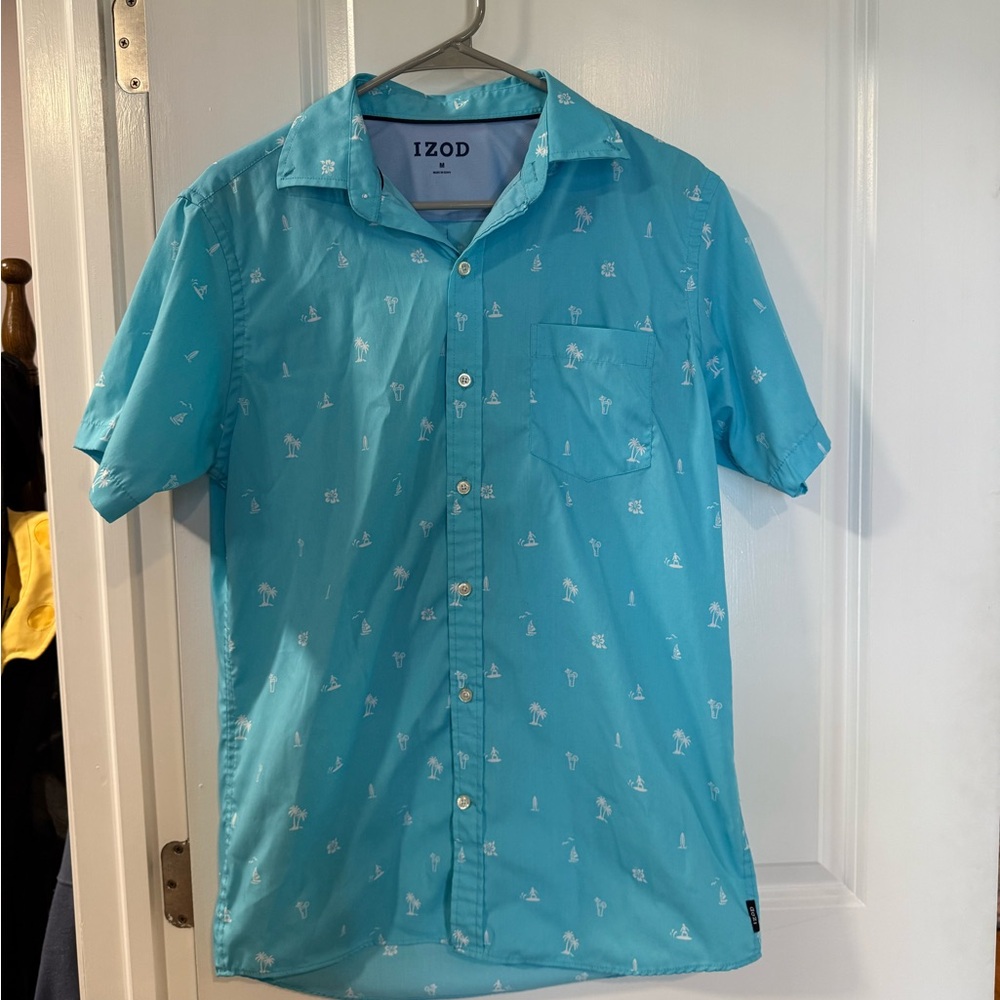 Izod Blue Casual Button Down Shirt Short Sleeve